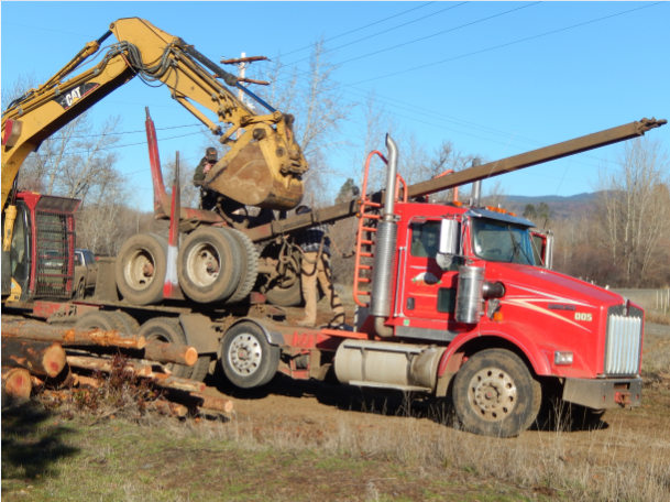 Tuesday morning, log truck back
          for reloading